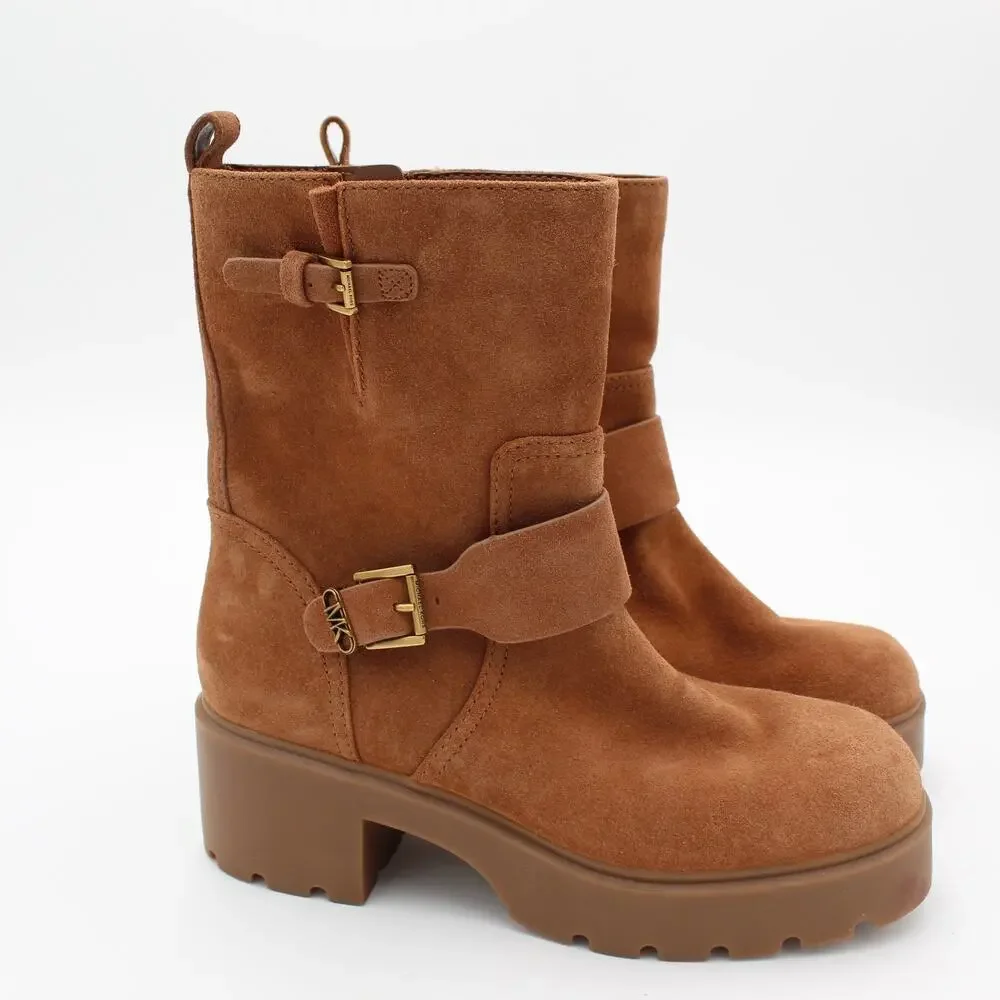 Michael Kors Boots Womens 10 Brown Suede Leather Zip Chunky Heel Lug Sole